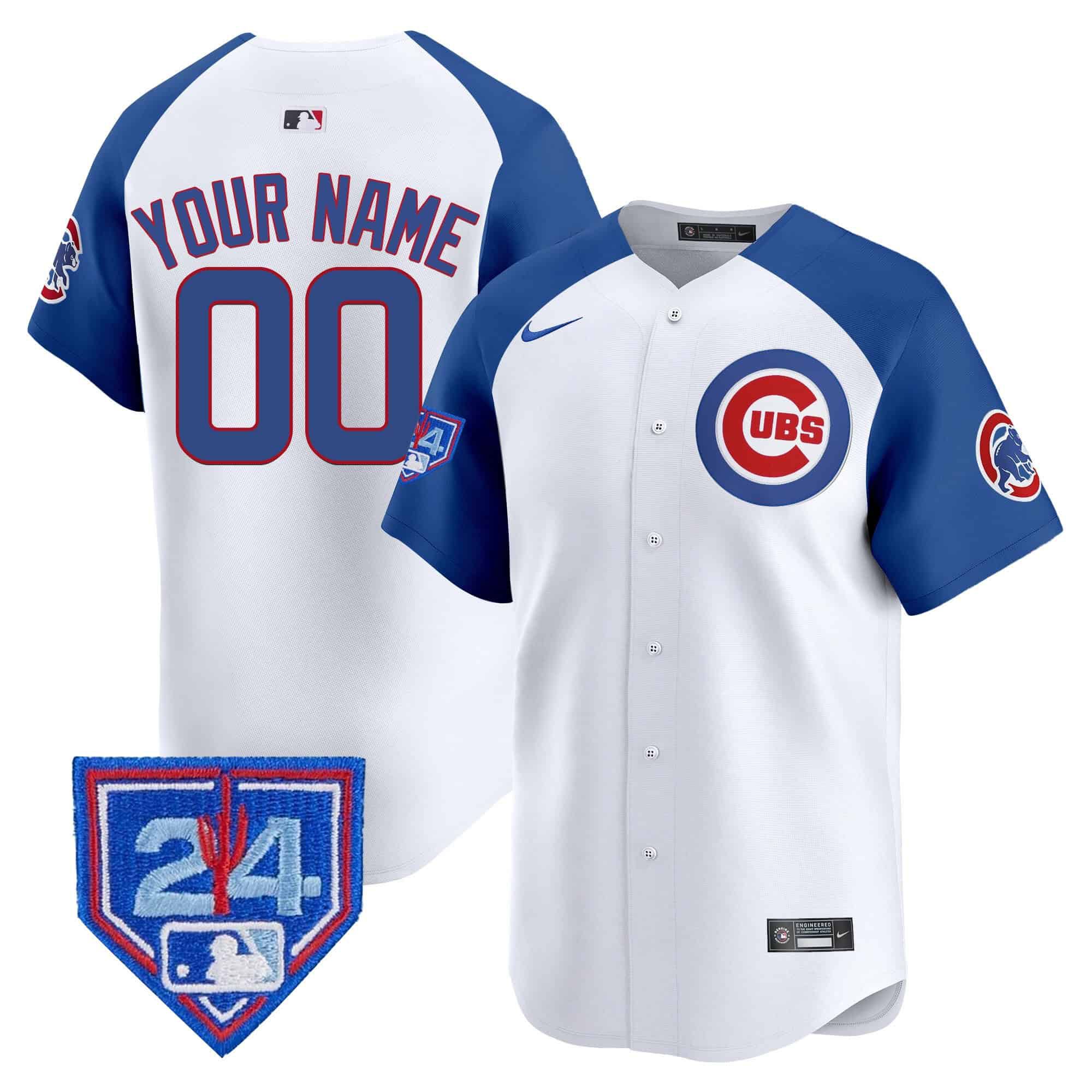 Men Chicago Cubs White blue Nike 2024 Spring Training Patch Vapor Premier Limited Custom MLB Jersey->customized mlb jersey->Custom Jersey